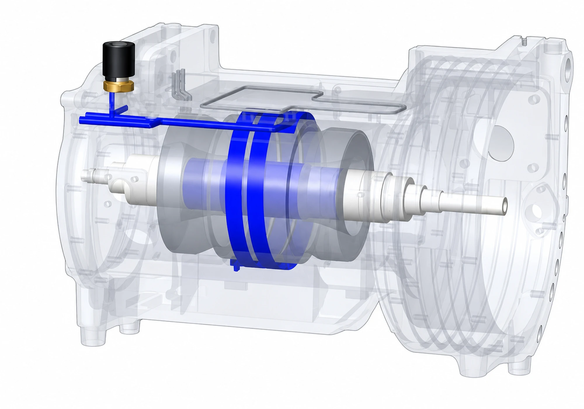 Catalog technical illustration showing a compressor motor cooling path
