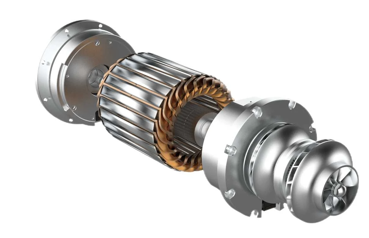 Catalog rendering of a centrifugal compressor rotor and impeller train